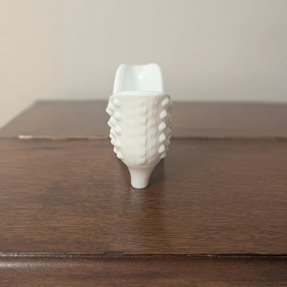 Fenton Milk Glass Hobnail Cat Head Slipper - White Glass Shoe Figurine Prosperit